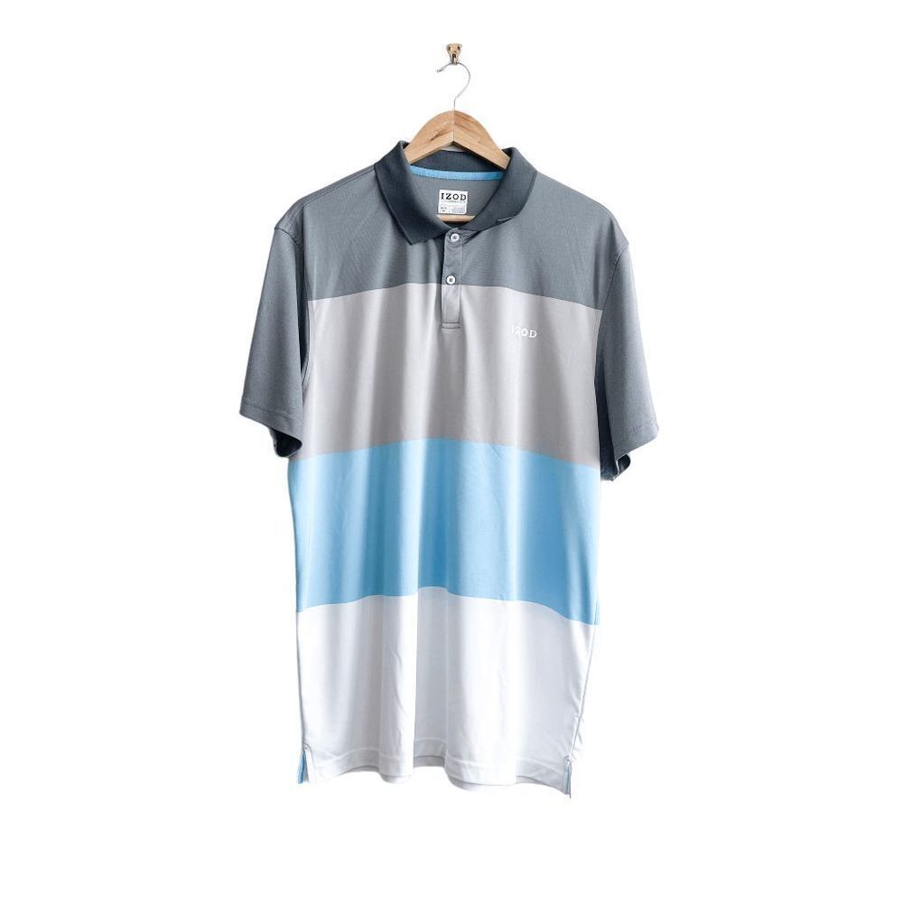 Izod Men's Colorblock Polo in Gray, Light Blue & White